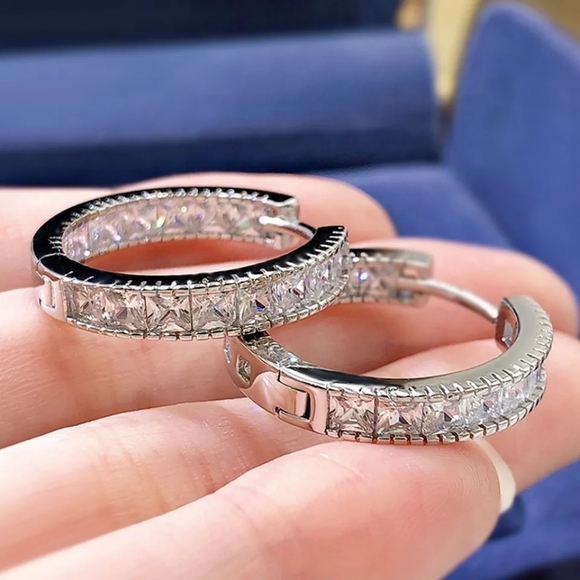 New Trendy Highest Quality Micro Paved CZ Sterling Silver Hoop Earrings - Picture 5 of 6